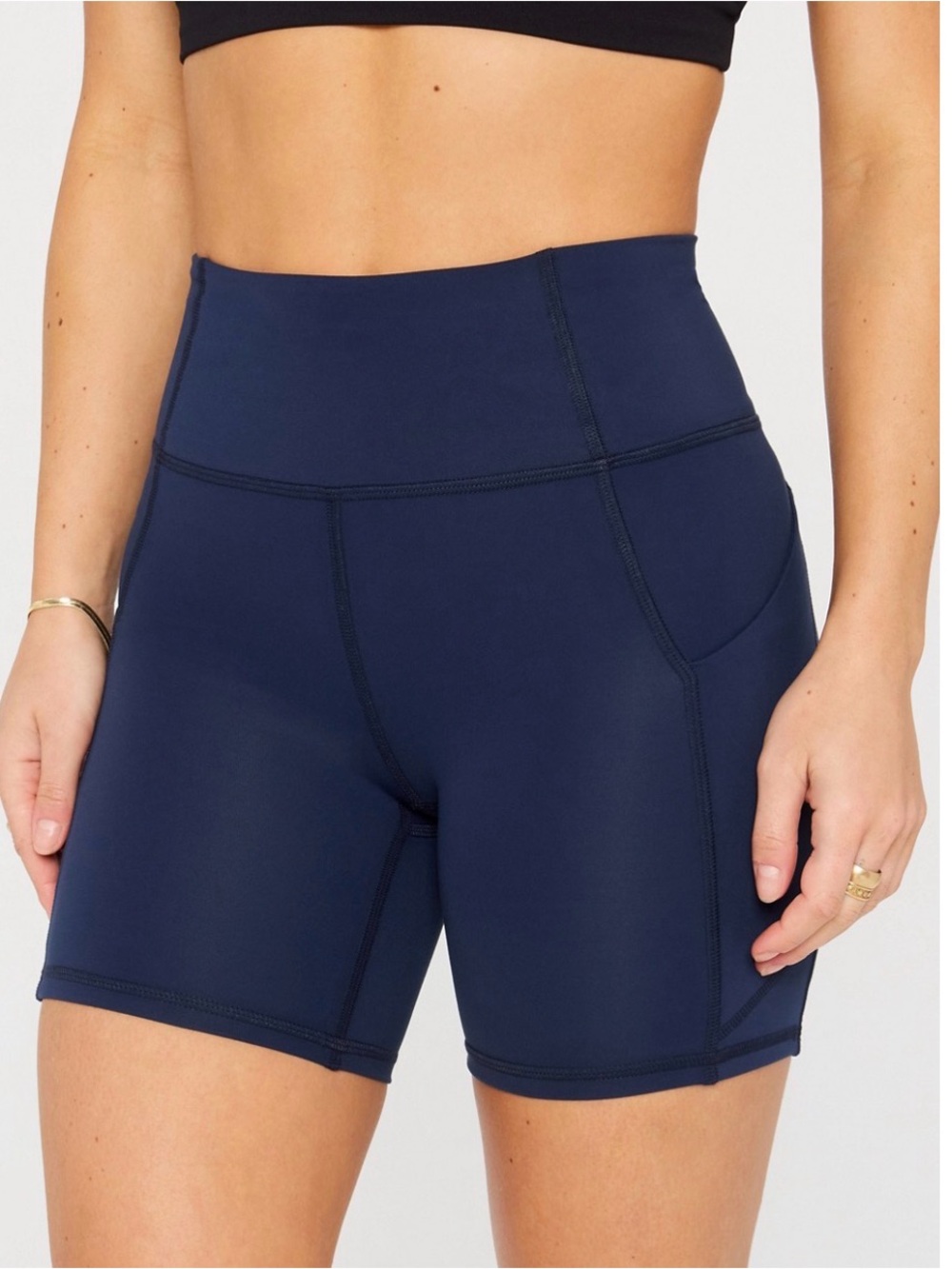 Fabletics Navy High-Rise Bike Shorts with Side Pocket